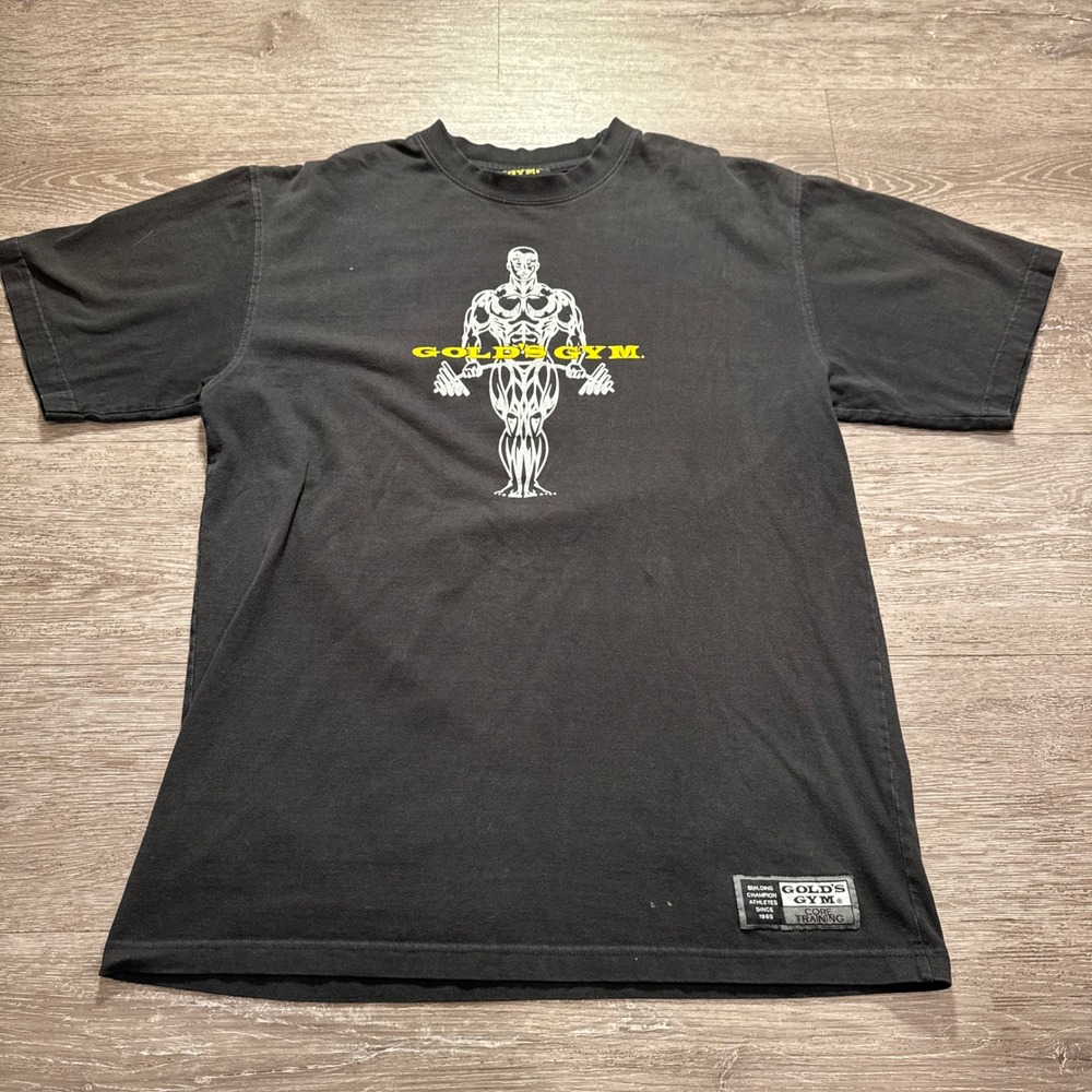 Golds Gym Shirt Mens Medium Black Cotton Vintage Y2K Bodybuilding Core Training